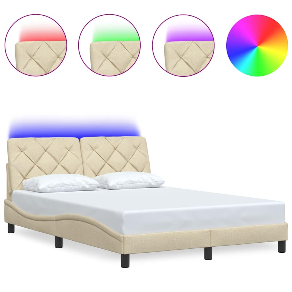 Bedframe met LED zonder matras 120x200 cm stof crème