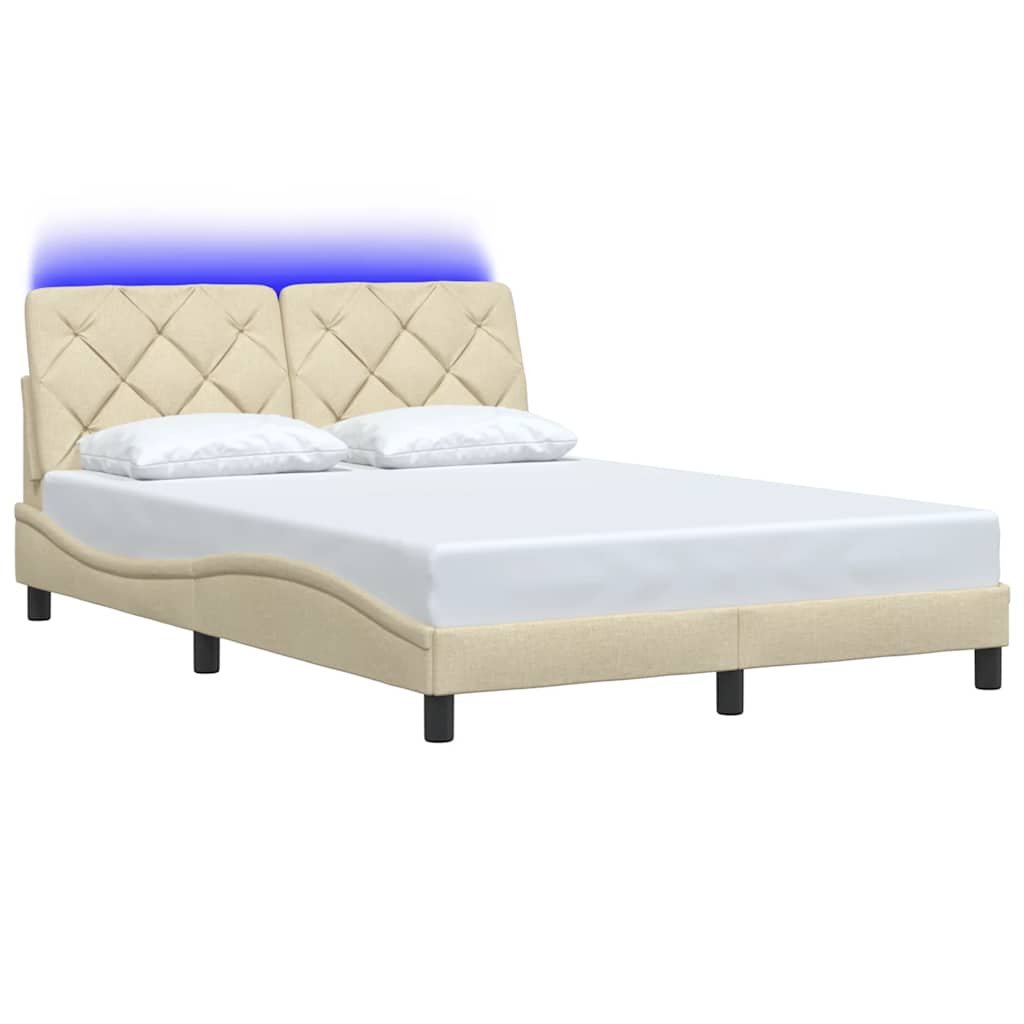 Bedframe met LED zonder matras 120x200 cm stof crème