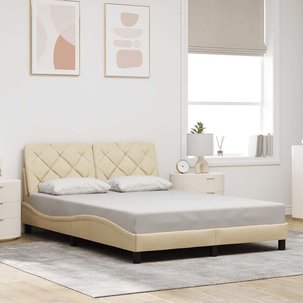 Bedframe met LED zonder matras 120x200 cm stof crème