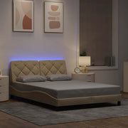 Bedframe 120x200 cm stof crème met led