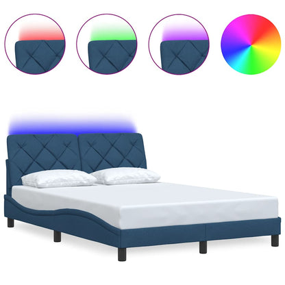 Bedframe met LED zonder matras 120x200 cm stof blauw