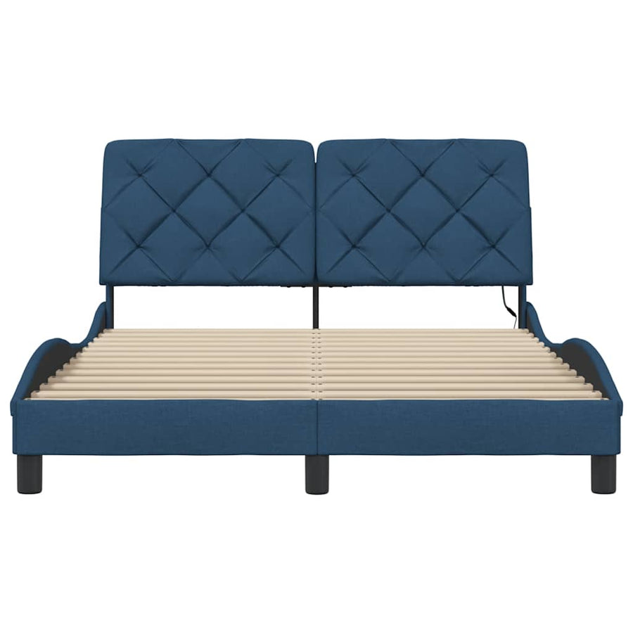 Bedframe met LED zonder matras 120x200 cm stof blauw