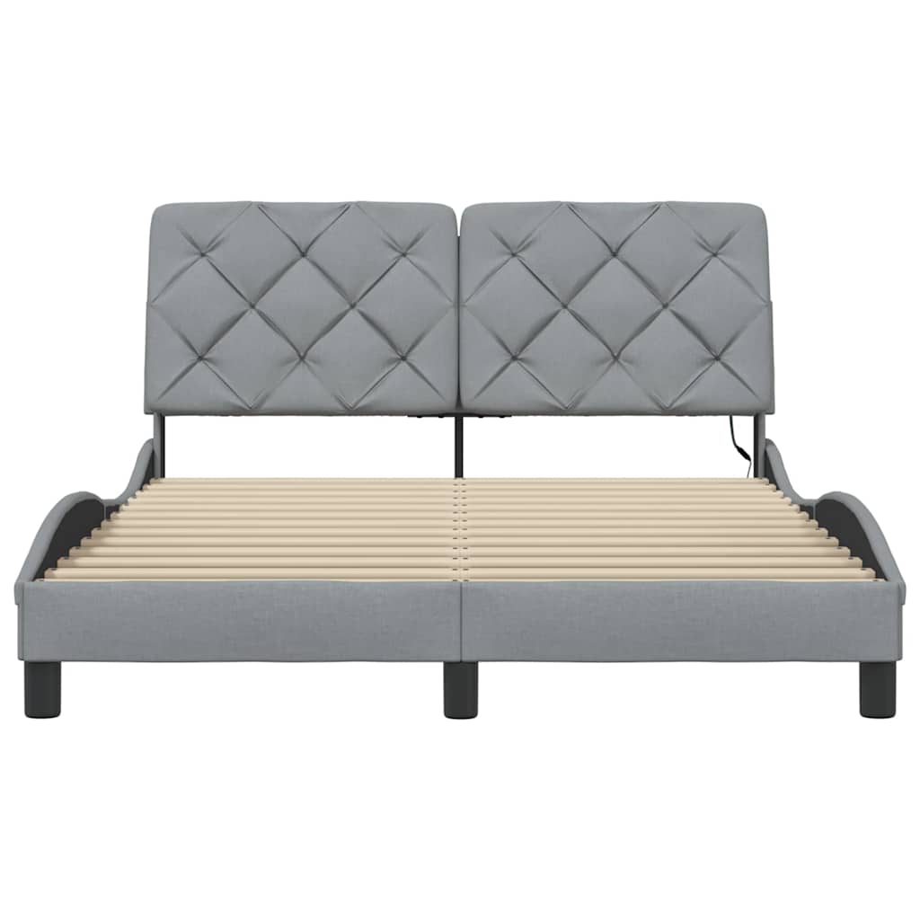 Bedframe met LED zonder matras stof 140x190 cm lichtgrijs