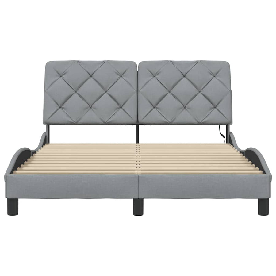 Bedframe met LED zonder matras stof 140x190 cm lichtgrijs