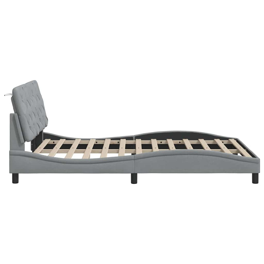 Bedframe met LED zonder matras stof 140x190 cm lichtgrijs