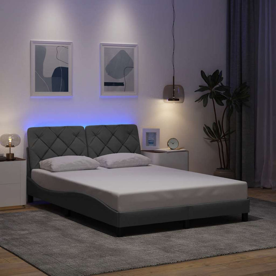 Bedframe met LED zonder matras stof 140x190 cm lichtgrijs
