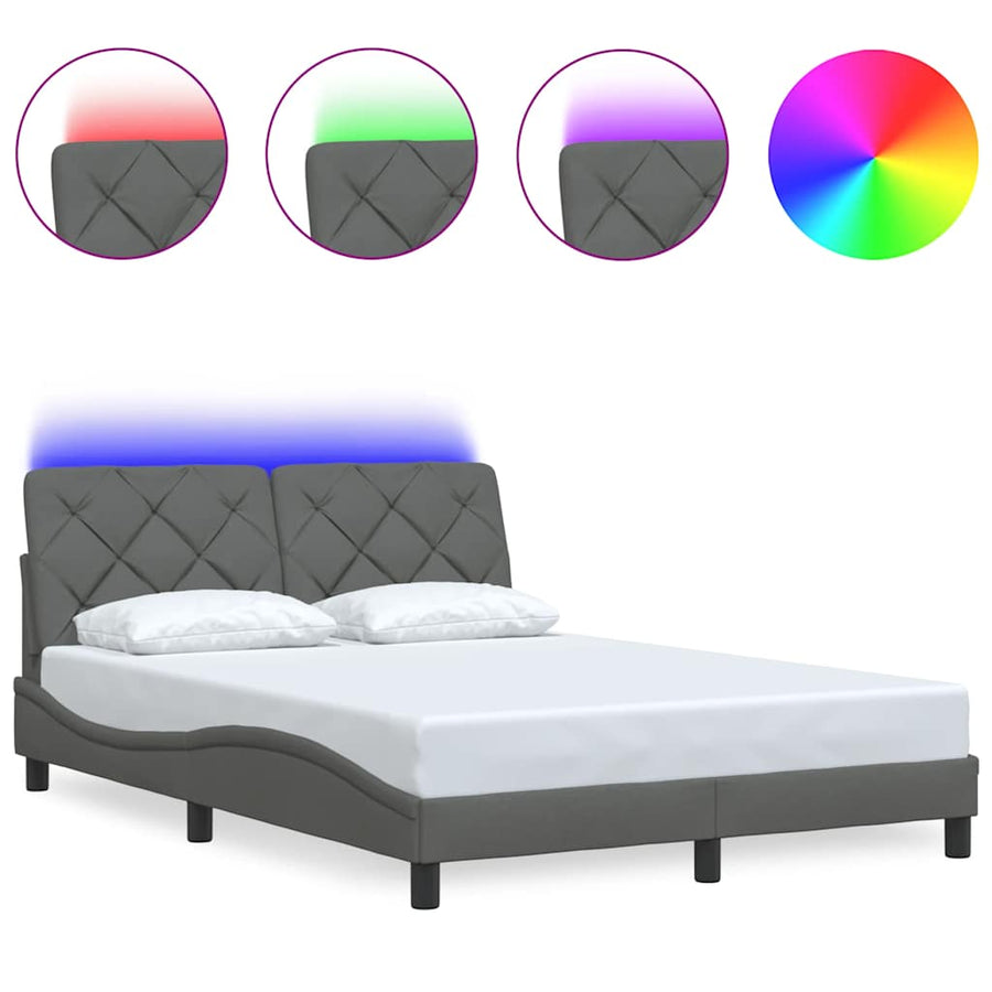 Bedframe met LED zonder matras 140x190 cm stof donkergrijs