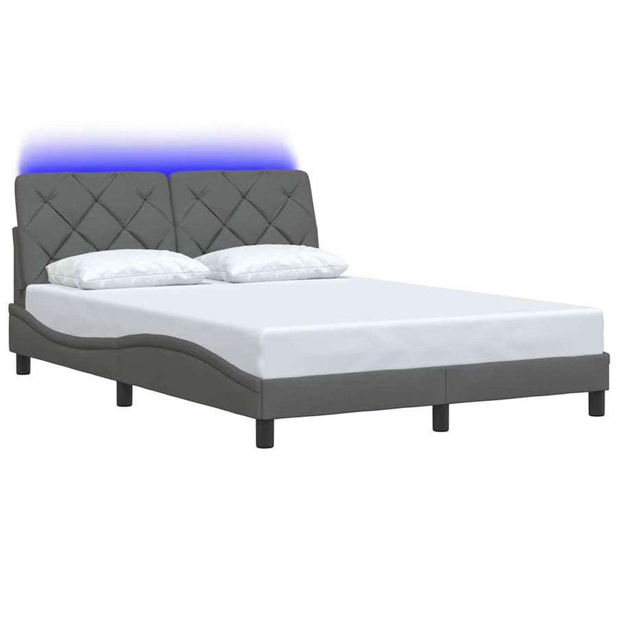 Bedframe met LED zonder matras 140x190 cm stof donkergrijs