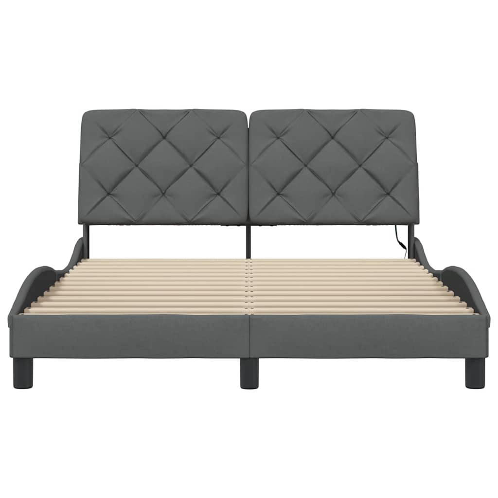 Bedframe met LED zonder matras 140x190 cm stof donkergrijs