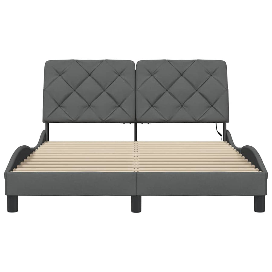 Bedframe met LED zonder matras 140x190 cm stof donkergrijs