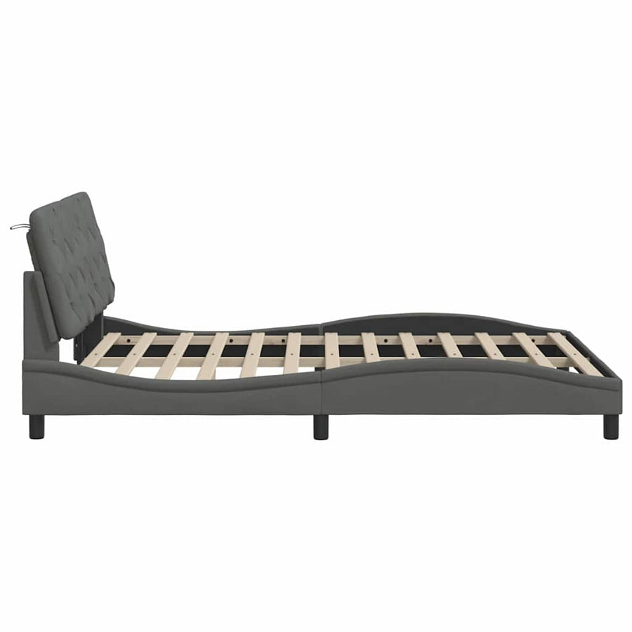 Bedframe met LED zonder matras 140x190 cm stof donkergrijs