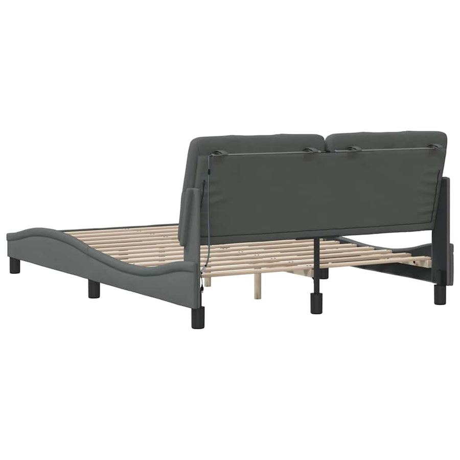 Bedframe met LED zonder matras 140x190 cm stof donkergrijs