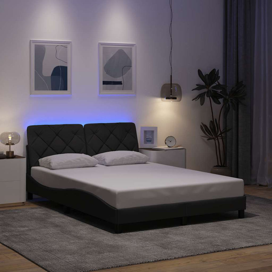 Bedframe met LED zonder matras 140x190 cm stof donkergrijs