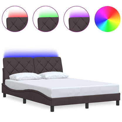 Bedframe met LED zonder matras 140x190 cm stof donkerbruin