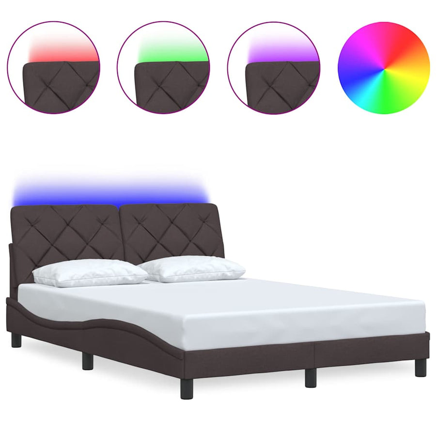 Bedframe met LED zonder matras 140x190 cm stof donkerbruin
