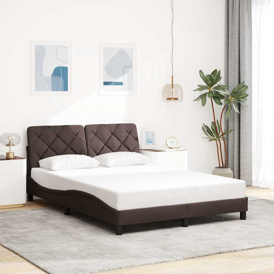 Bedframe met LED zonder matras 140x190 cm stof donkerbruin
