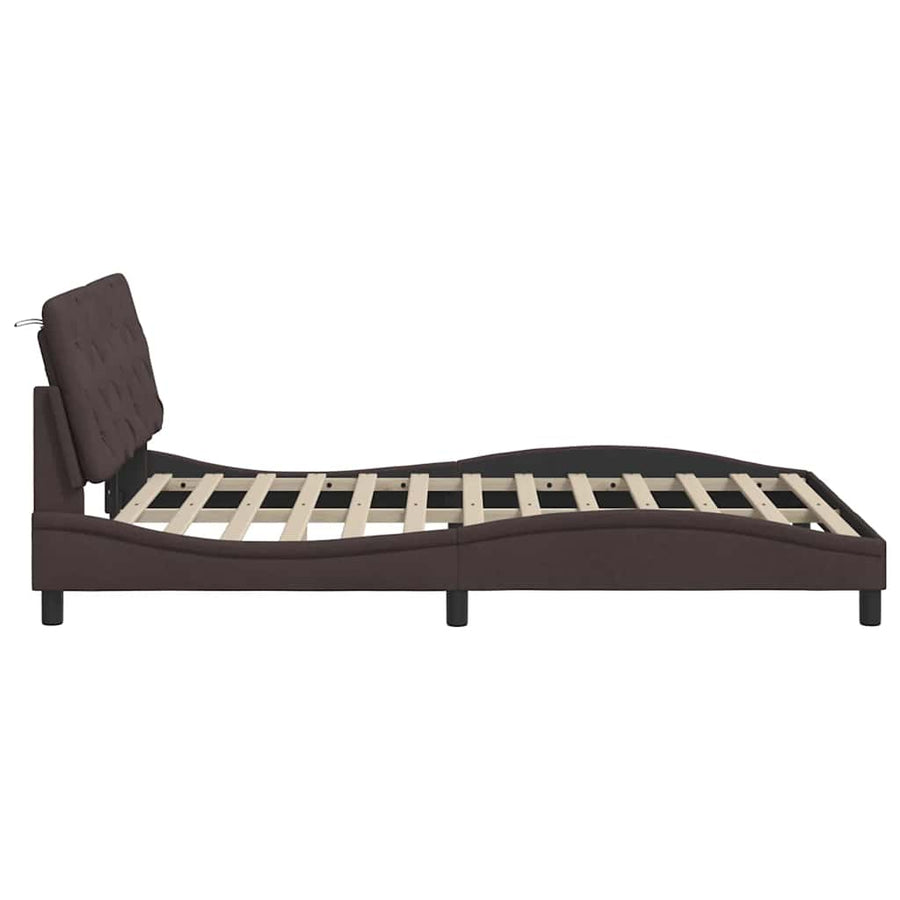 Bedframe met LED zonder matras 140x190 cm stof donkerbruin