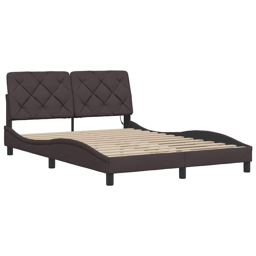 Bedframe met LED zonder matras 140x190 cm stof donkerbruin