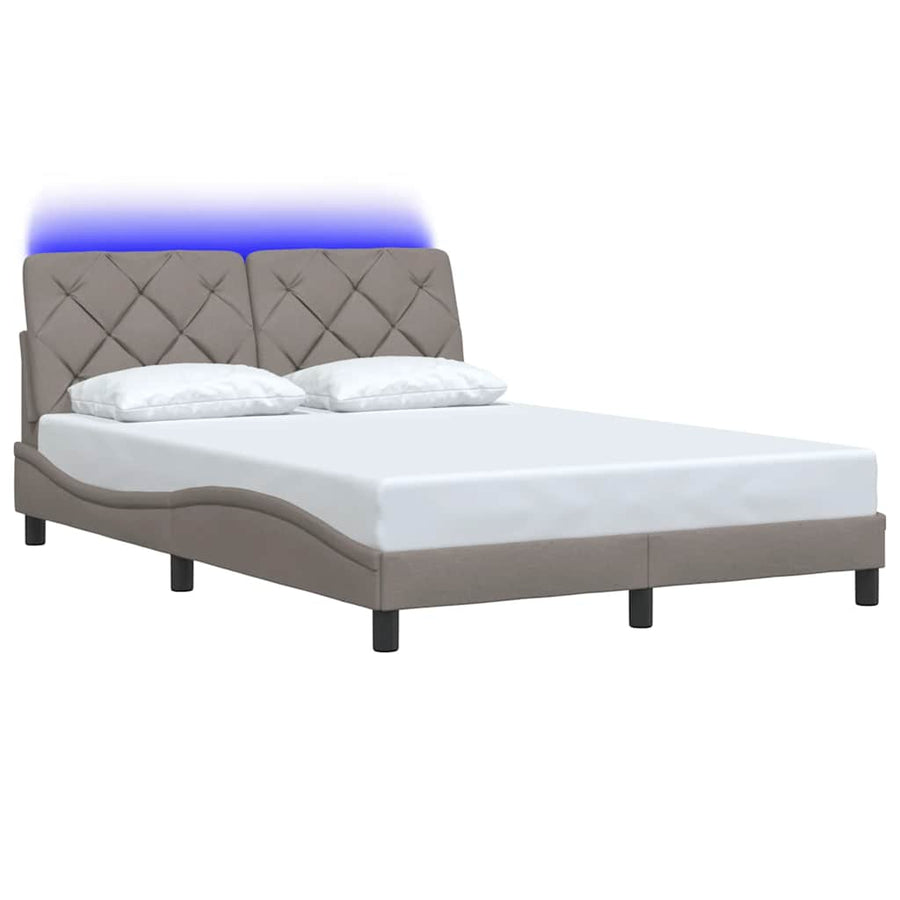 Bedframe met LED zonder matras 140x190 cm stof taupe