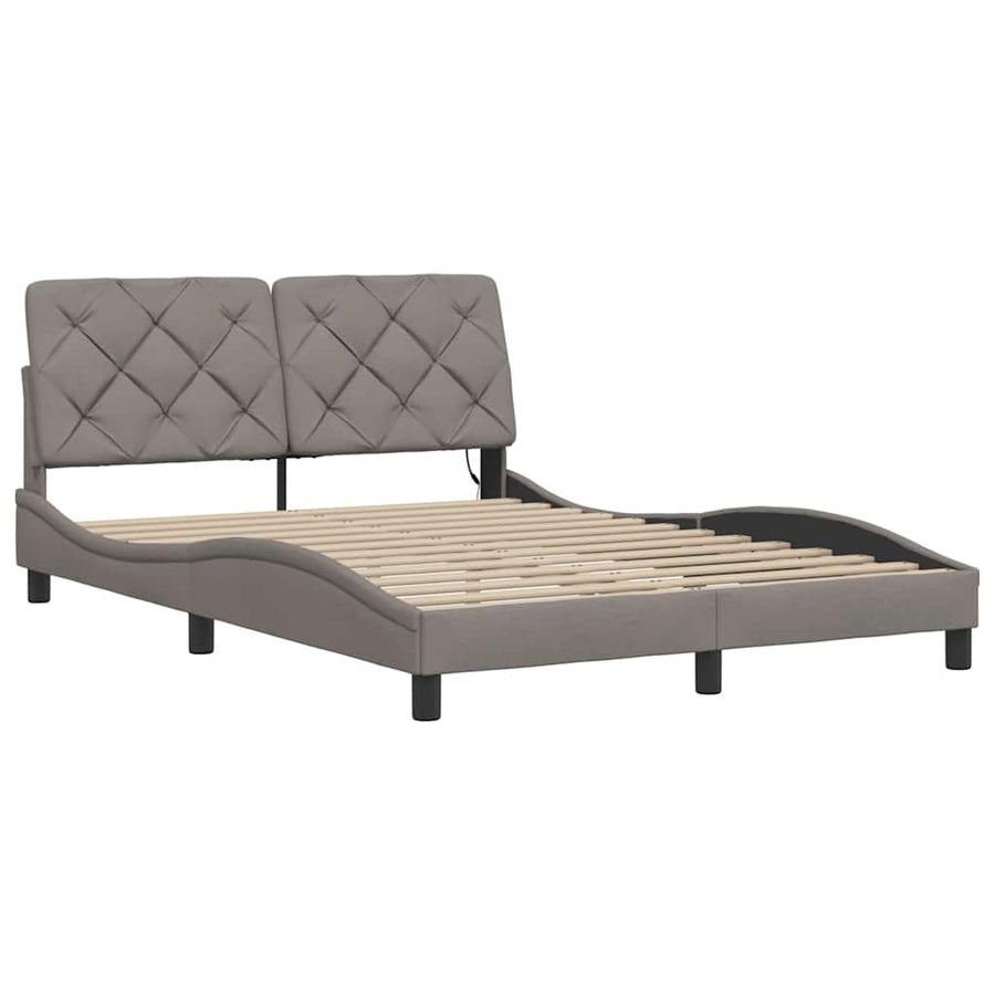Bedframe met LED zonder matras 140x190 cm stof taupe