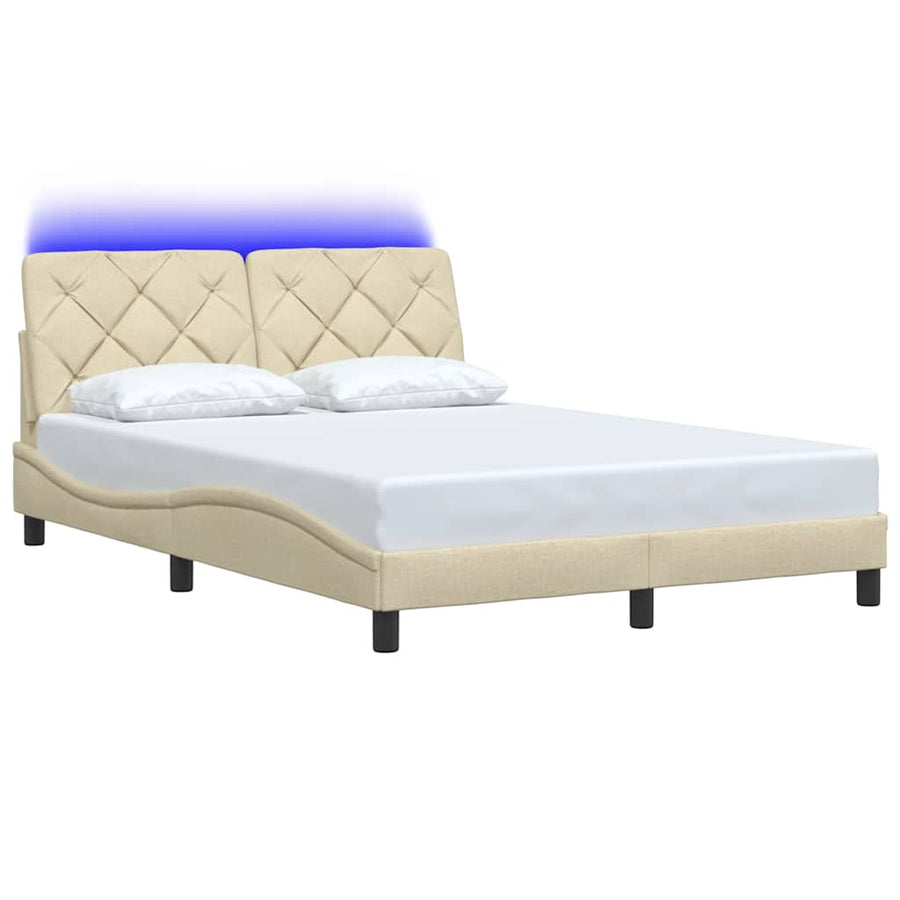 Bedframe met LED zonder matras 140x190 cm stof crème