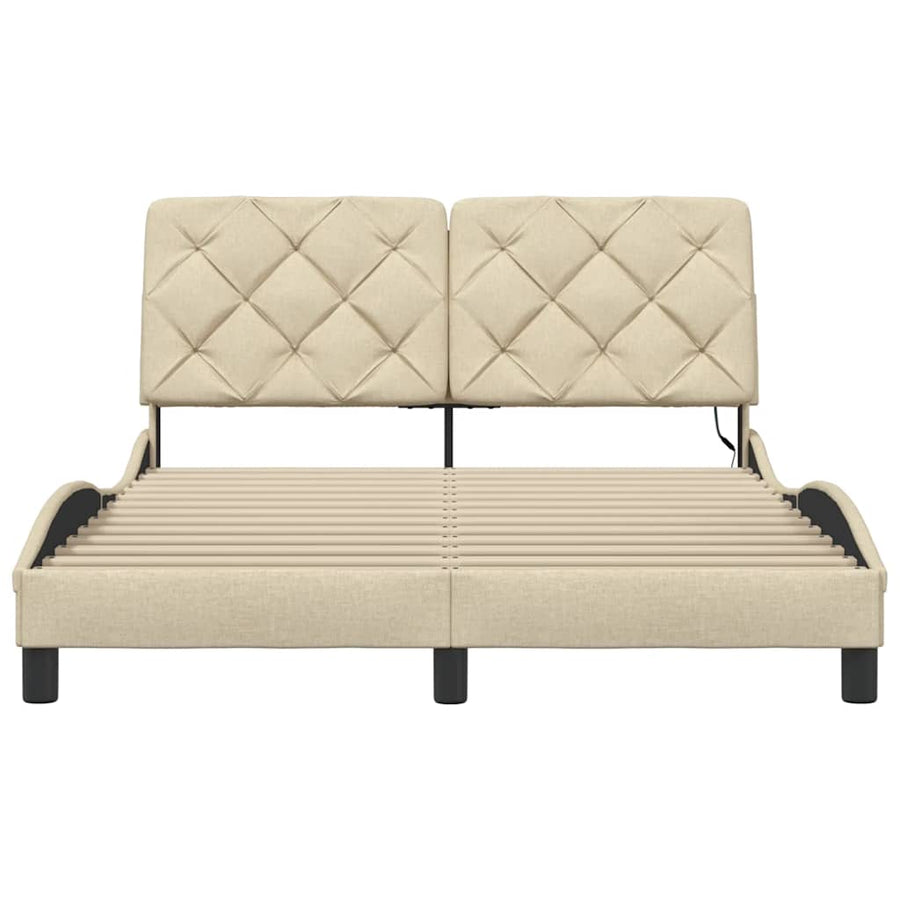 Bedframe met LED zonder matras 140x190 cm stof crème