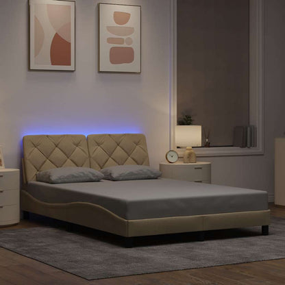 Bedframe met LED zonder matras 140x190 cm stof crème