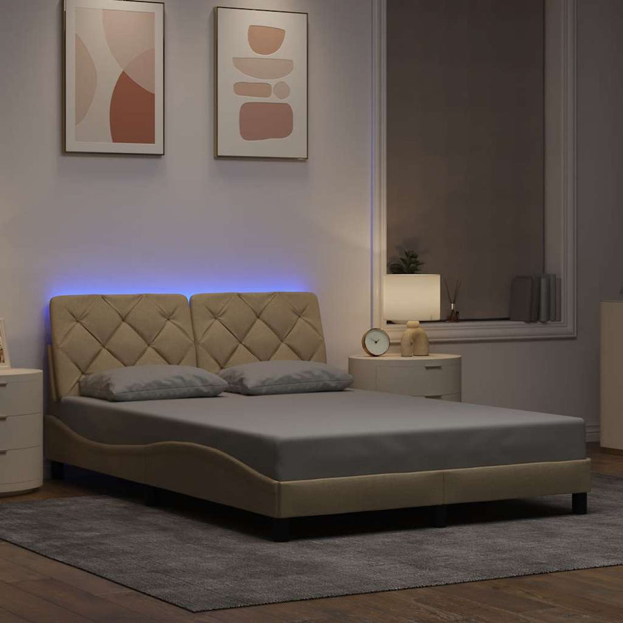 Bedframe met LED zonder matras 140x190 cm stof crème