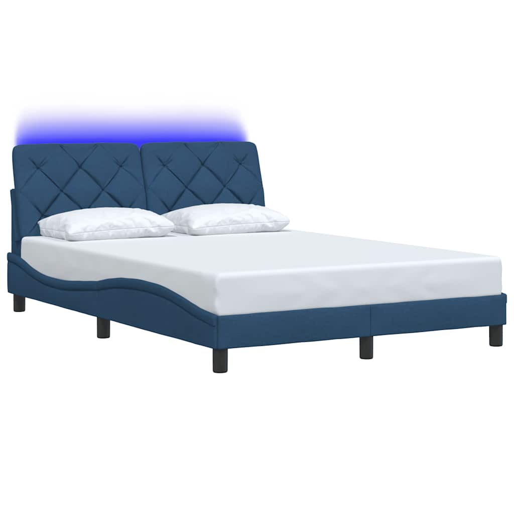 Bedframe met LED zonder matras 140x190 cm stof blauw