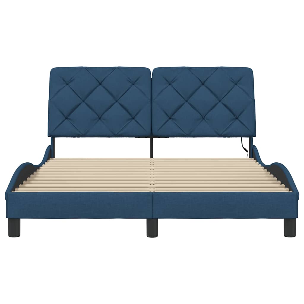 Bedframe met LED zonder matras 140x190 cm stof blauw