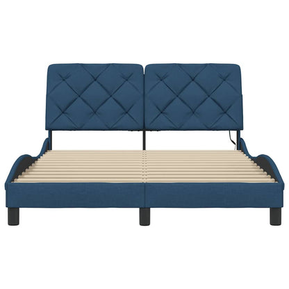Bedframe met LED zonder matras 140x190 cm stof blauw
