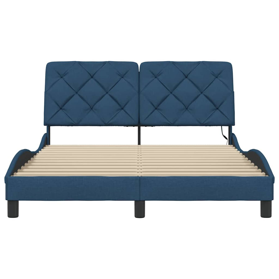Bedframe met LED zonder matras 140x190 cm stof blauw