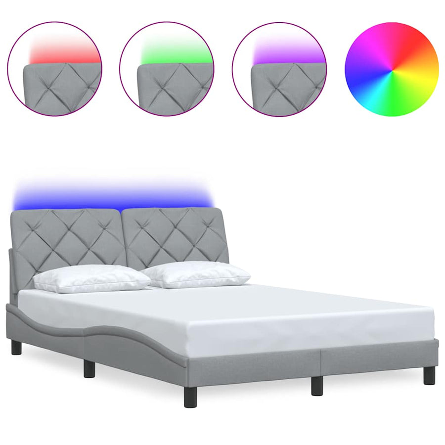 Bedframe met LED zonder matras stof 140x200 cm lichtgrijs