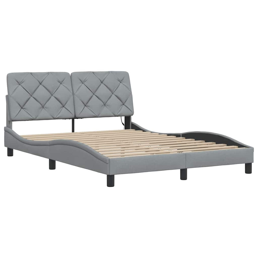Bedframe met LED zonder matras stof 140x200 cm lichtgrijs