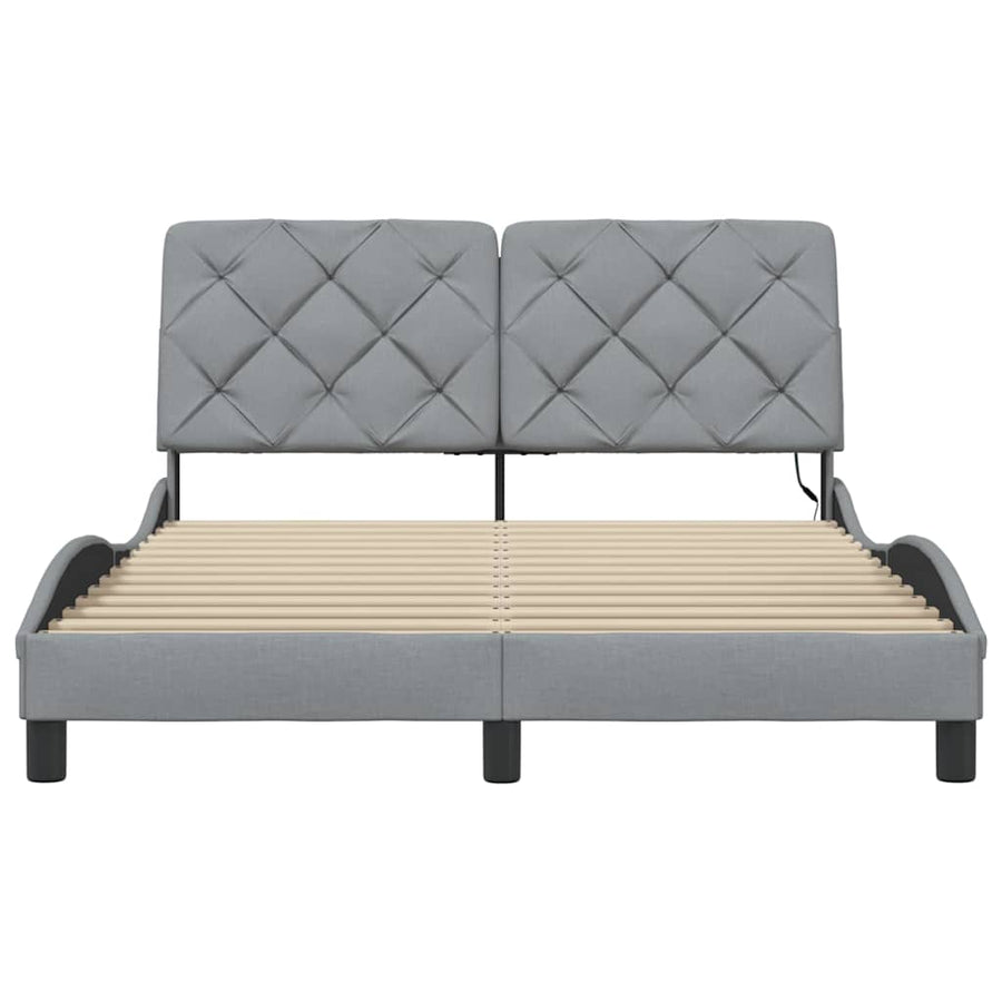 Bedframe met LED zonder matras stof 140x200 cm lichtgrijs