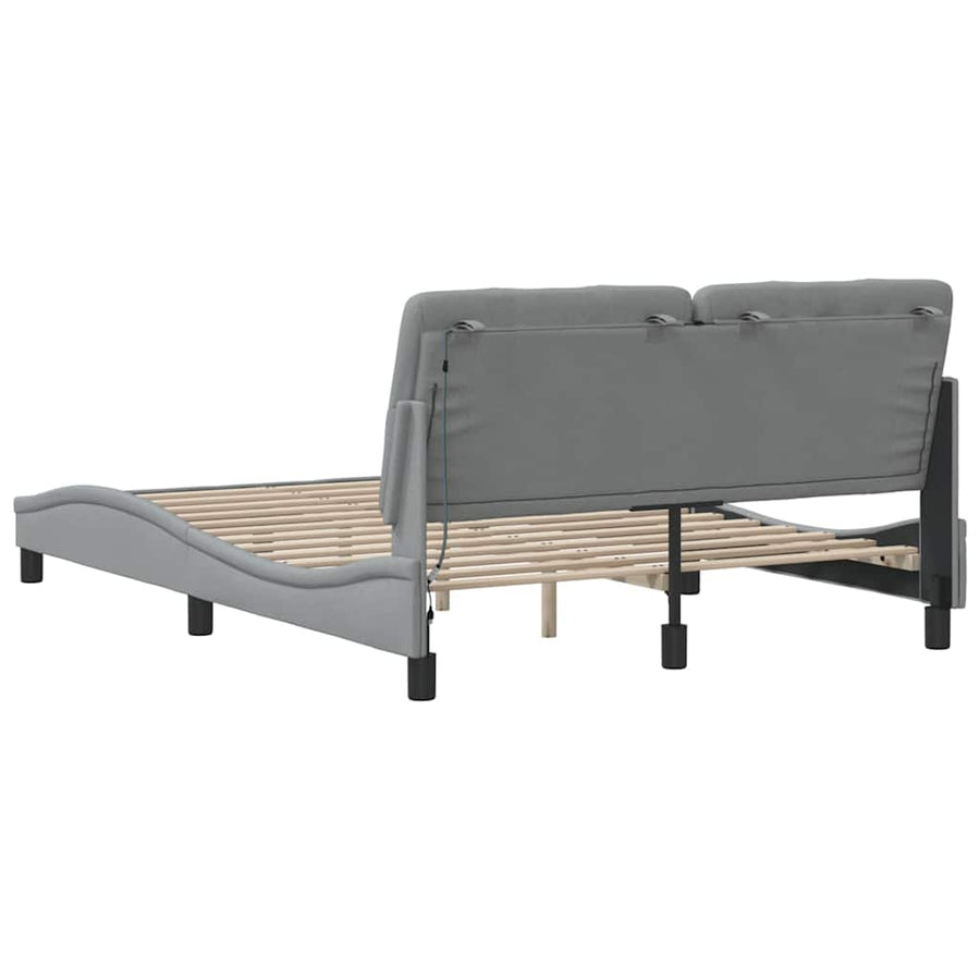 Bedframe met LED zonder matras stof 140x200 cm lichtgrijs