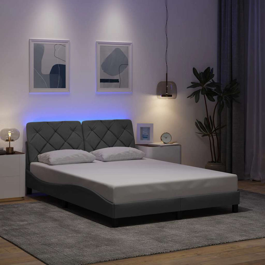 Bedframe met LED zonder matras stof 140x200 cm lichtgrijs
