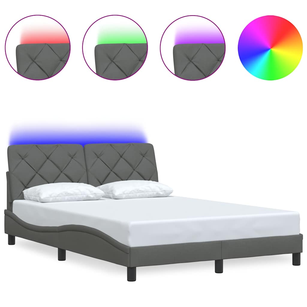 Bedframe met LED zonder matras 140x200 cm stof donkergrijs