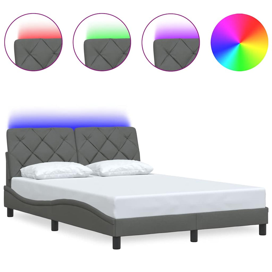 Bedframe met LED zonder matras 140x200 cm stof donkergrijs