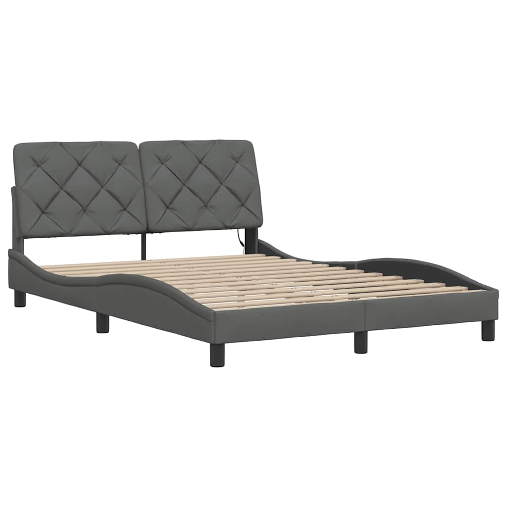 Bedframe met LED zonder matras 140x200 cm stof donkergrijs