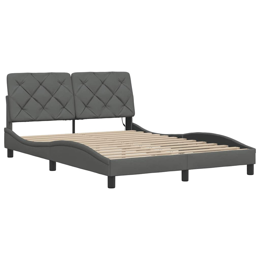 Bedframe met LED zonder matras 140x200 cm stof donkergrijs