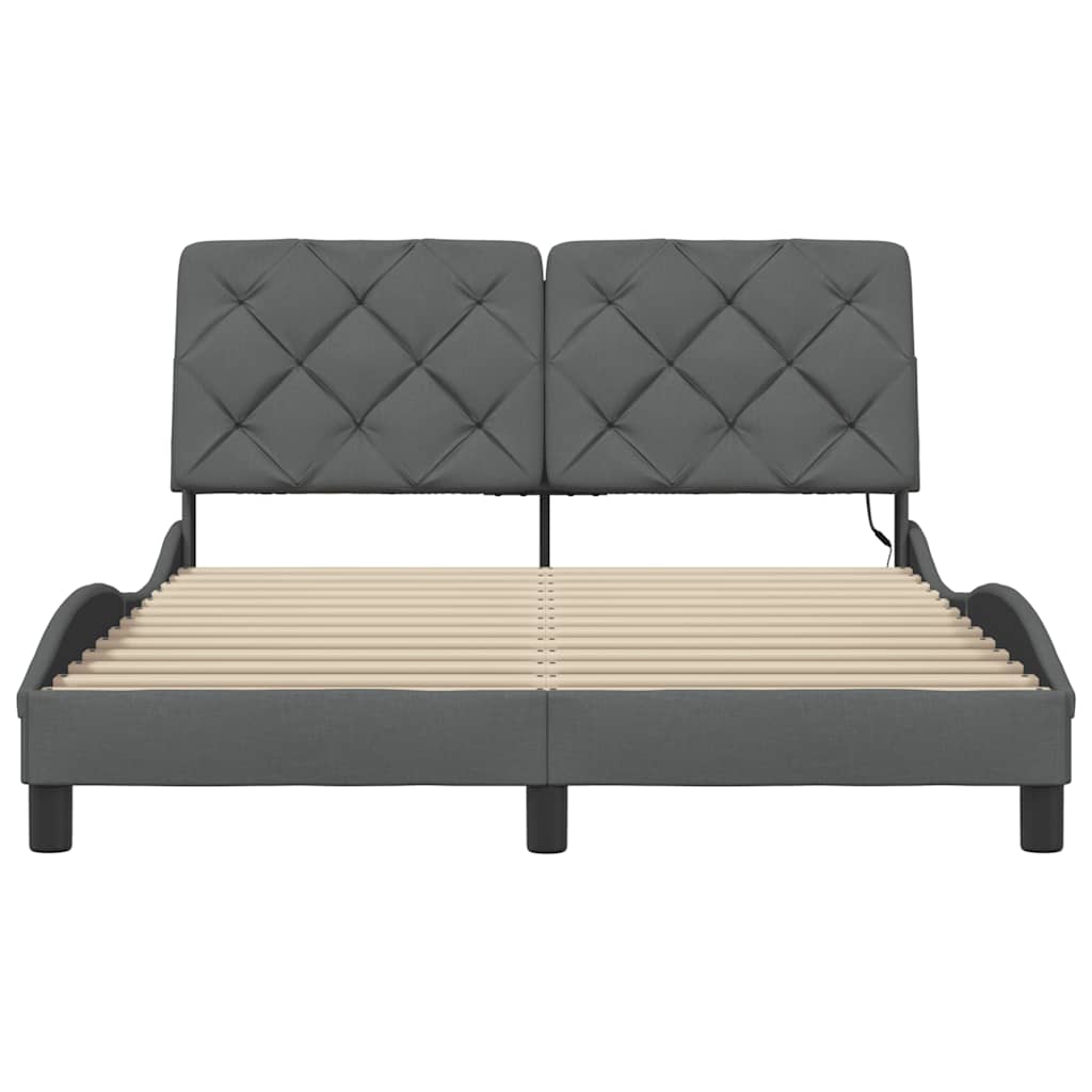 Bedframe met LED zonder matras 140x200 cm stof donkergrijs