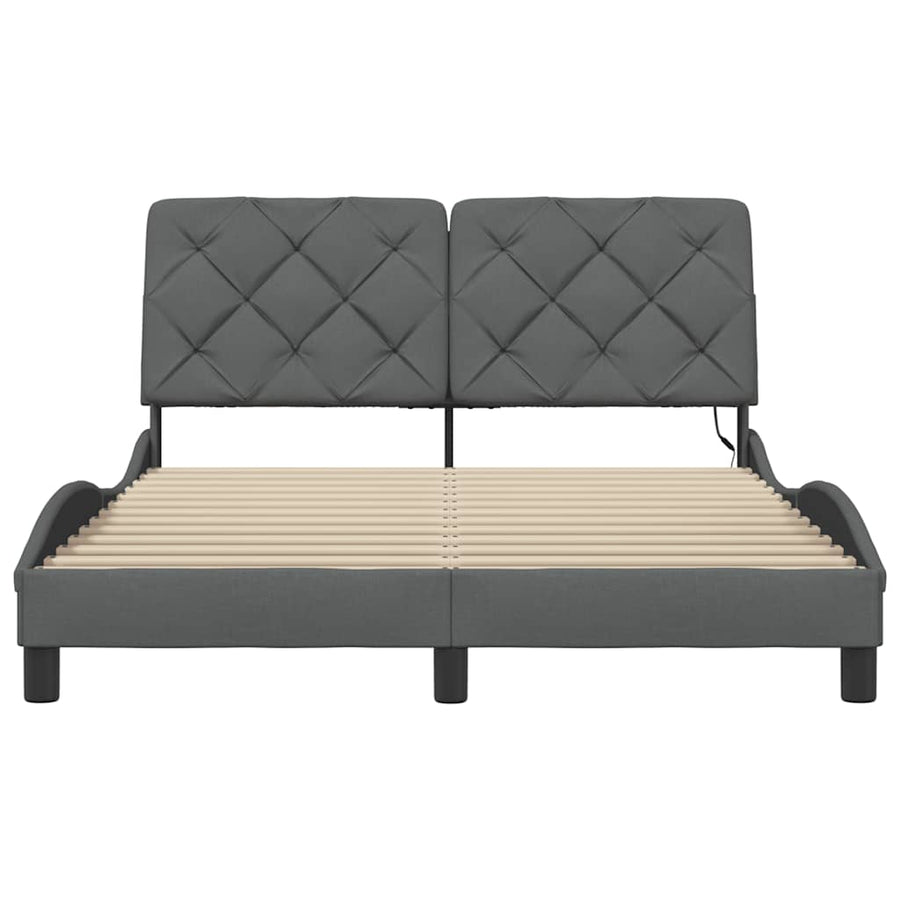 Bedframe met LED zonder matras 140x200 cm stof donkergrijs