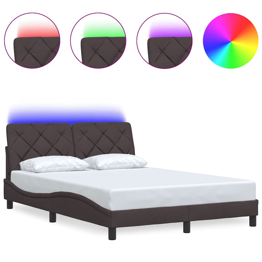 Bedframe met LED zonder matras 140x200 cm stof donkerbruin
