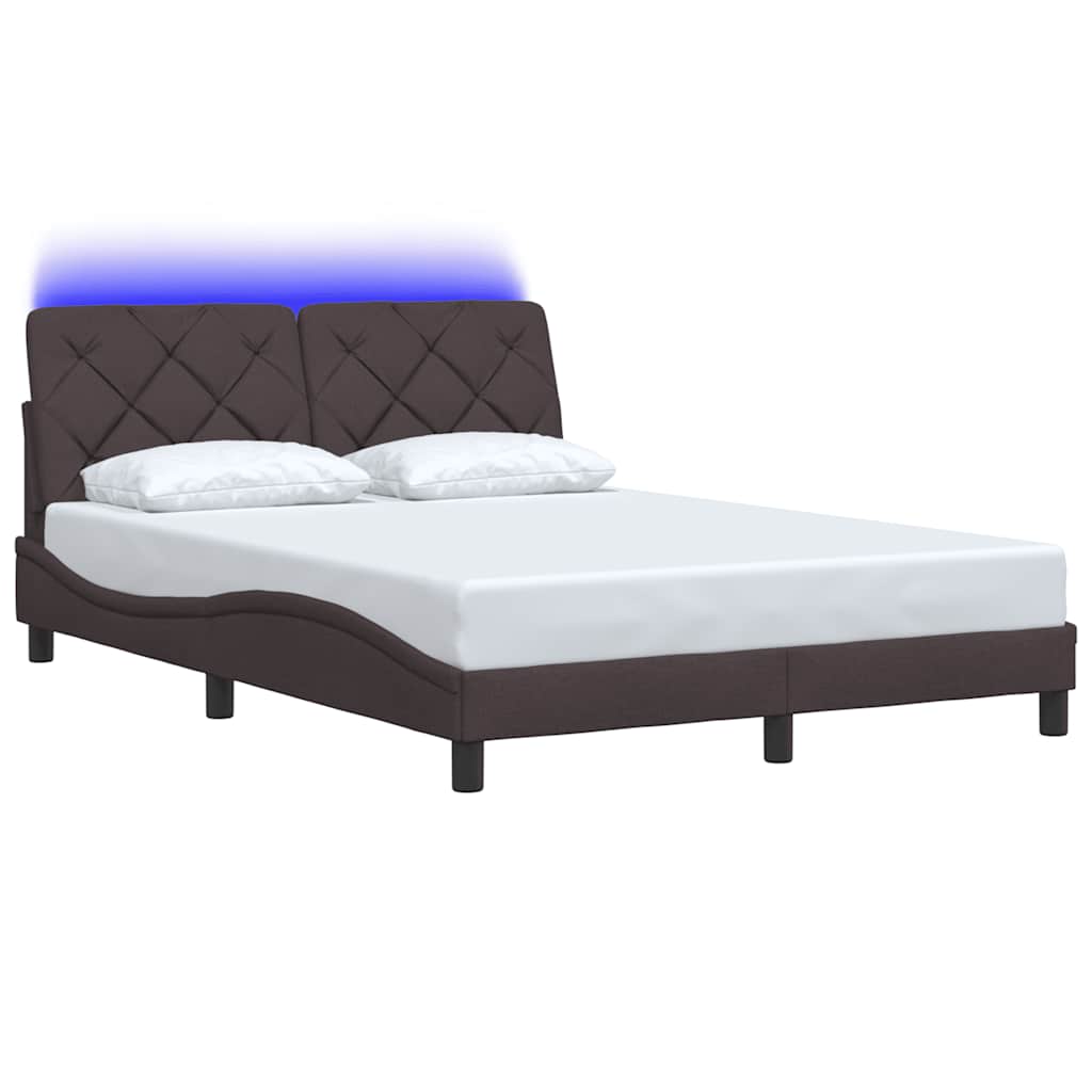 Bedframe met LED zonder matras 140x200 cm stof donkerbruin