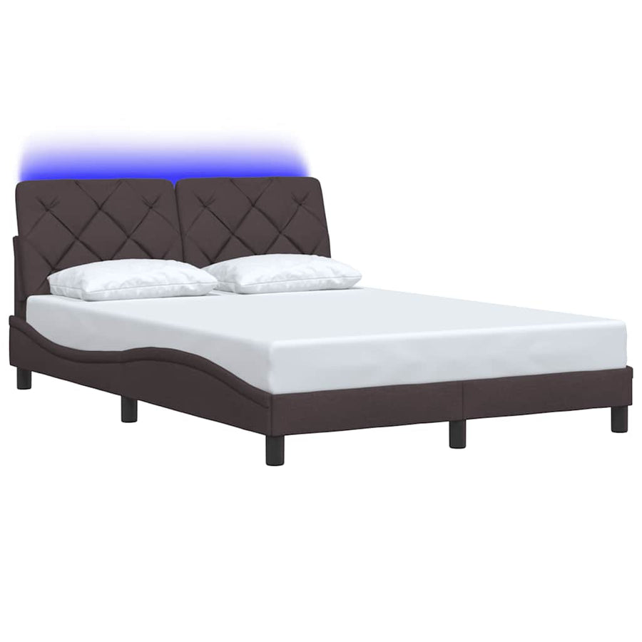 Bedframe met LED zonder matras 140x200 cm stof donkerbruin