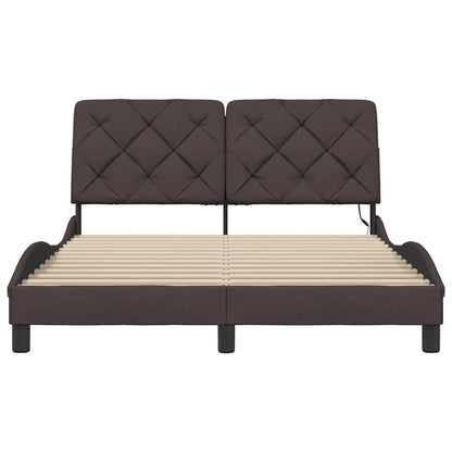 Bedframe met LED zonder matras 140x200 cm stof donkerbruin