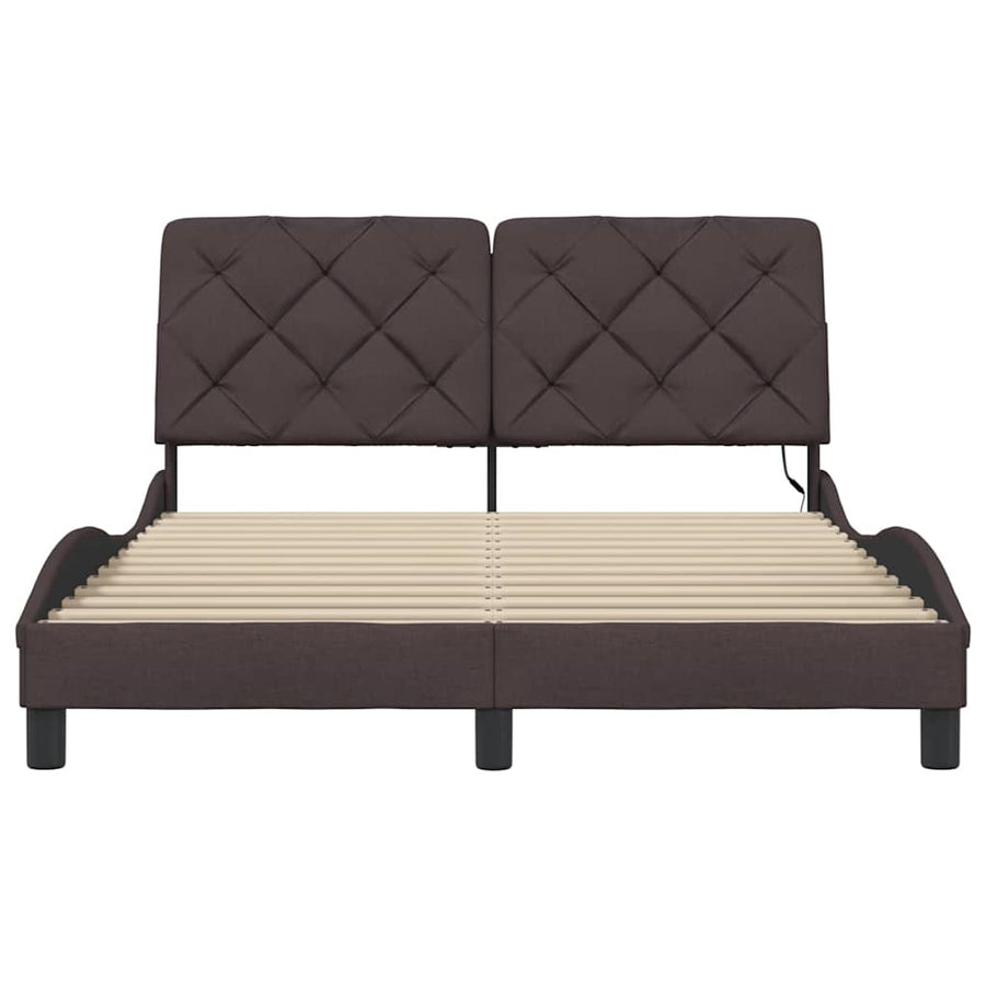 Bedframe met LED zonder matras 140x200 cm stof donkerbruin