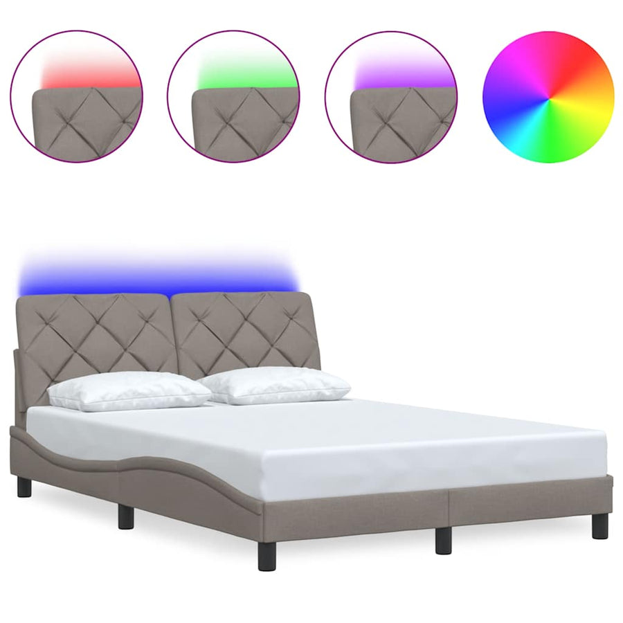 Bedframe met LED zonder matras 140x200 cm stof taupe