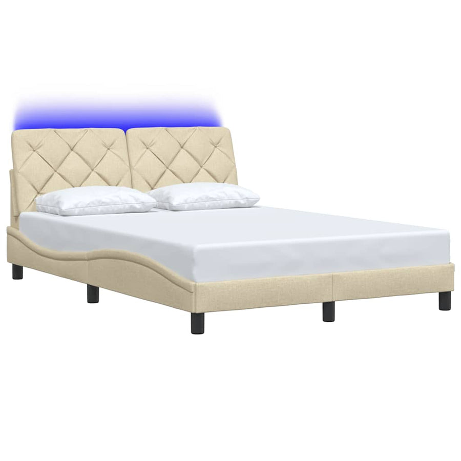 Bedframe met LED zonder matras 140x200 cm stof crème